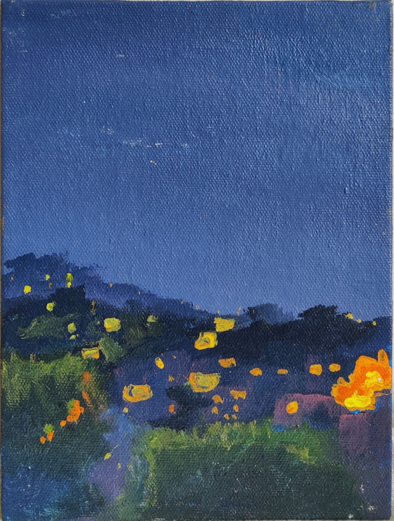 Embers  of night  (ART_8323_60952) - Handpainted Art Painting - 6in X 8in