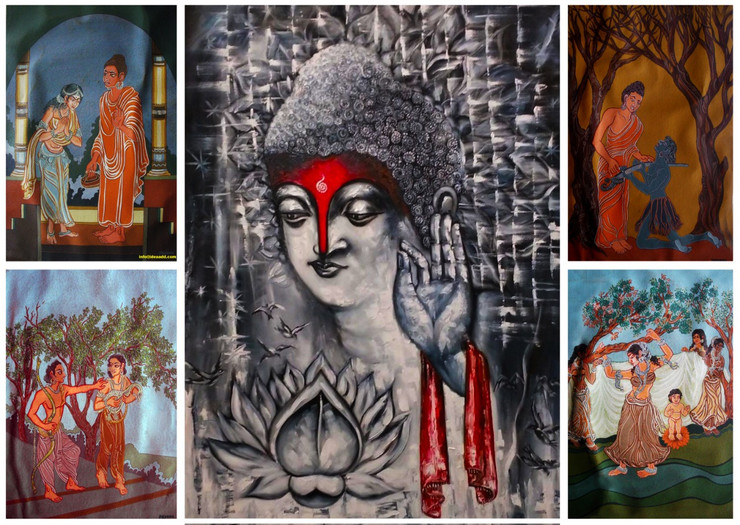 BUDDHA  GROUP (ART_8083_60895) - Handpainted Art Painting - 60in X 48in