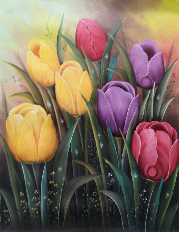 TULIP-2-S19 (ART_5368_40473) - Handpainted Art Painting - 24in X 31in