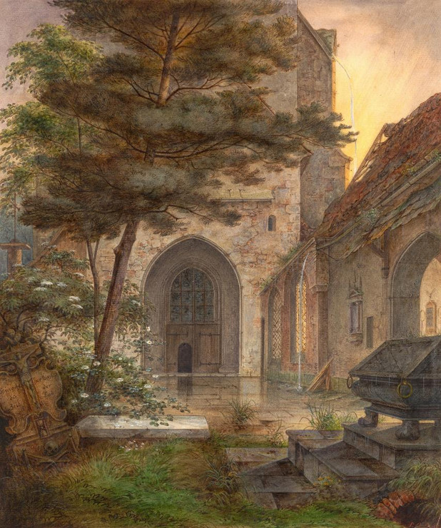A Portal Of A Church (first Half 19th Century) By Ernst Ferdinand Oehme (PRT_10640) - Canvas Art Print - 18in X 22in