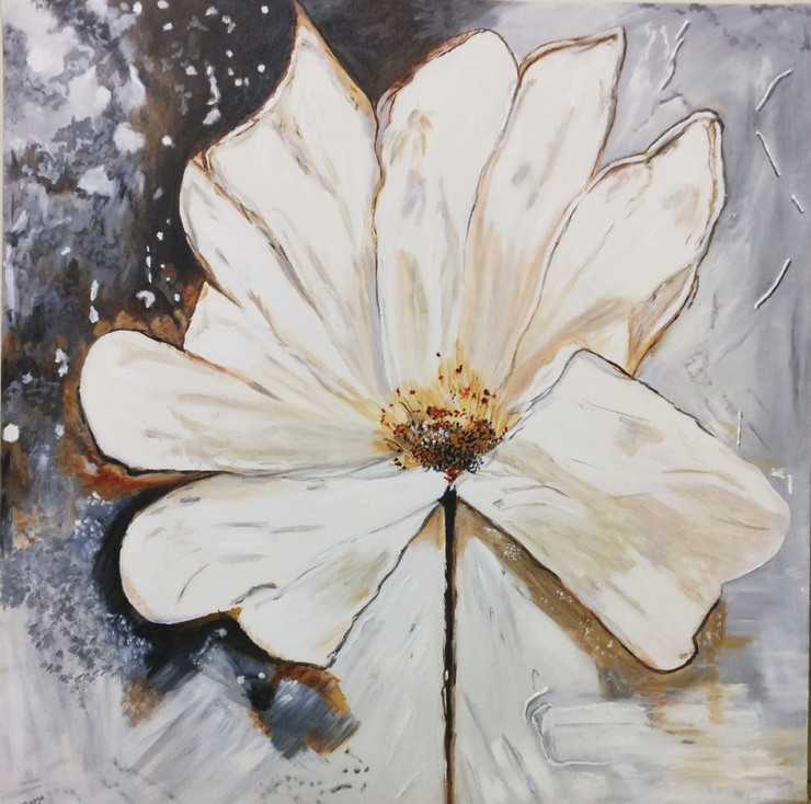 White flower (ART_4094_61108) - Handpainted Art Painting - 30in X 30in