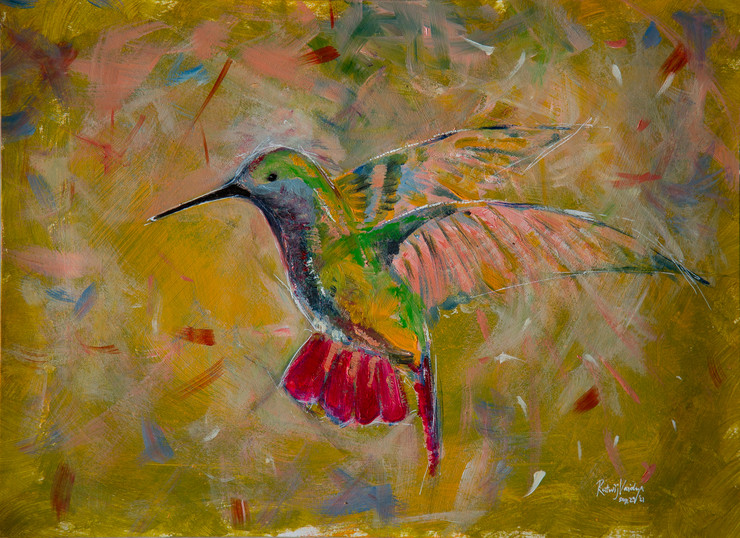 The Humming Bird (ART_8331_61065) - Handpainted Art Painting - 14in X 11in