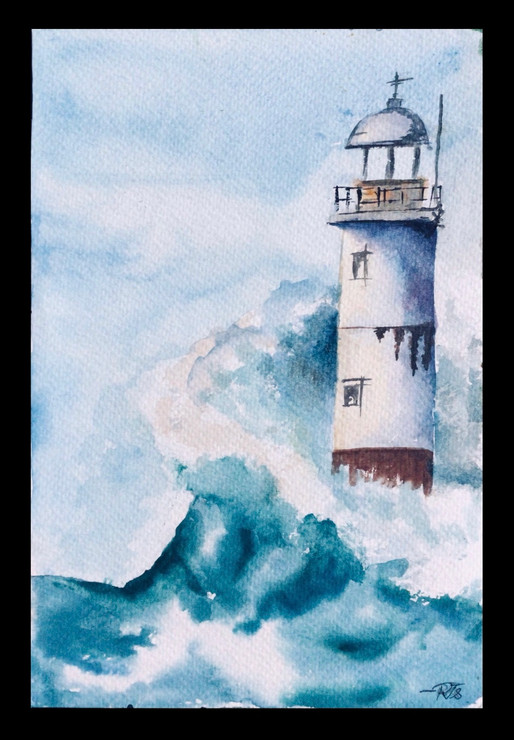 Lighthouse (ART_7420_61050) - Handpainted Art Painting - 10in X 7in