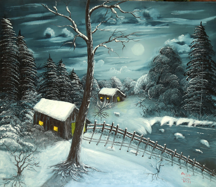 Snowy area (ART_8067_61147) - Handpainted Art Painting - 24in X 20in