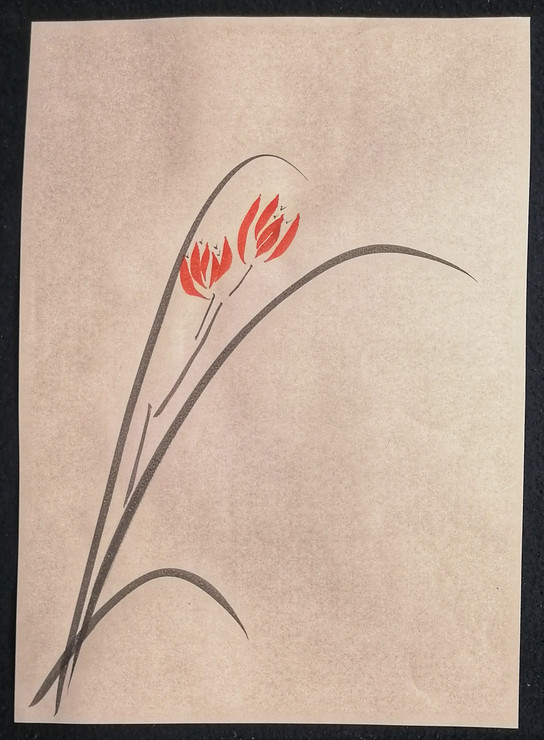 Crimson Orchids 17 (ART_8148_61140) - Handpainted Art Painting - 7in X 11in