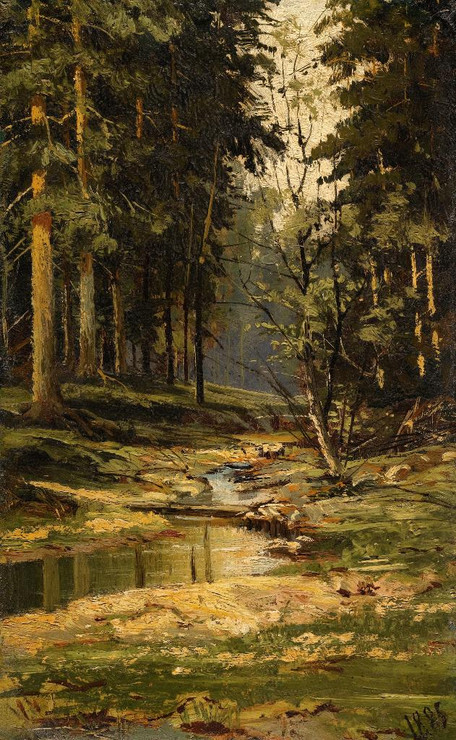 Forest Brook (1885) By Ivan Ivanovich Shishkin (PRT_10652) - Canvas Art Print - 16in X 25in