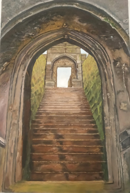Archway door to ancient fort (ART_8318_61240) - Handpainted Art Painting - 15in X 22in