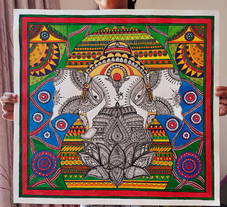 Ganeshji (ART_8336_61212) - Handpainted Art Painting - 21in X 19in