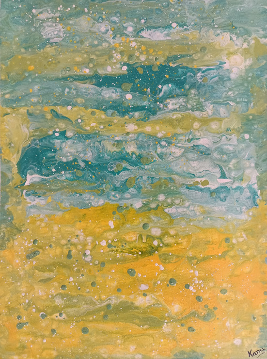 Connected - Blue And Yellow Abstract Artwork (ART_7988_60431) - Handpainted Art Painting - 14 in X 20in