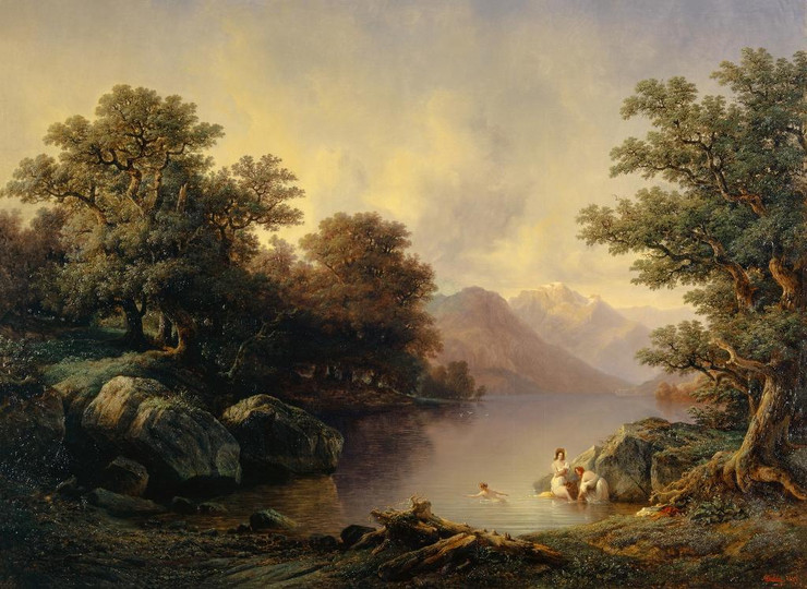 By The Lake Of Brienz (The Bathers) (1842) By Fran√ßois Diday (PRT_10710) - Canvas Art Print - 37in X 27in