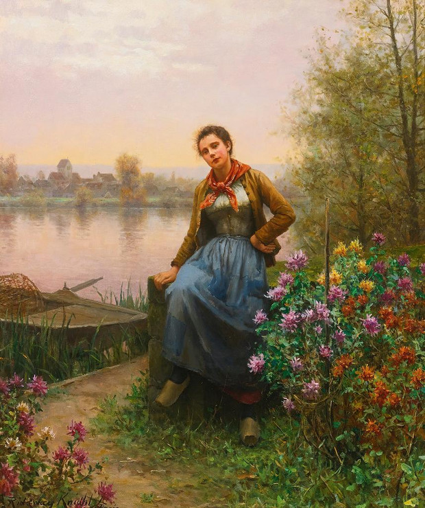 On The River‚Äôs Edge By Daniel Ridgway Knight (PRT_10731) - Canvas Art Print - 22in X 26in