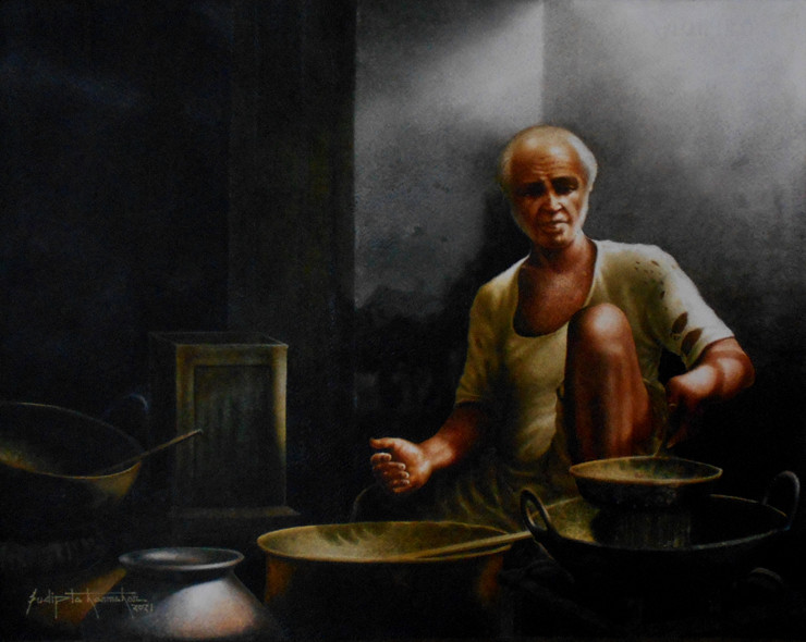 Indian village chef (ART_7574_61353) - Handpainted Art Painting - 23in X 18in