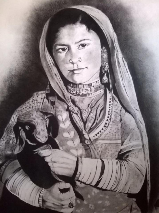 Rajasthani Beauty (ART_8325_61314) - Handpainted Art Painting - 18in X 24in