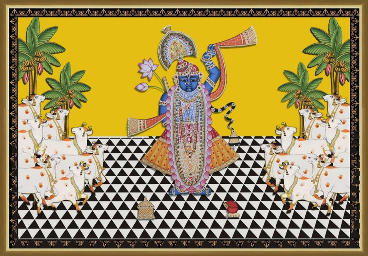 Shri Nath ji handmade painting with Kamal louts  (ART_7555_60551) - Handpainted Art Painting - 36in X 42in
