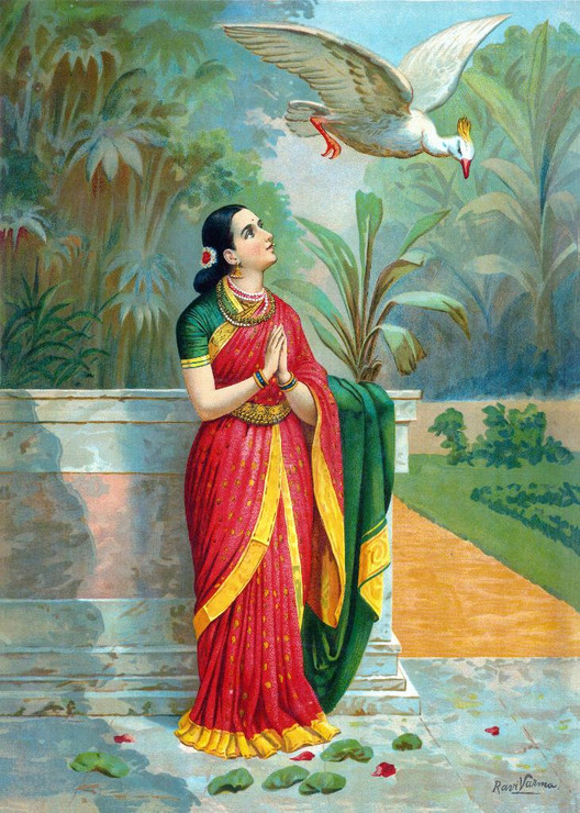 Haunsa Damayanti Sanwada By Raja Ravi Varma (PRT_10759) - Canvas Art Print - 28in X 40in