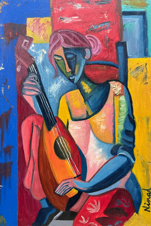 Sitting Girl (ART_8348_61446) - Handpainted Art Painting - 20in X 30in
