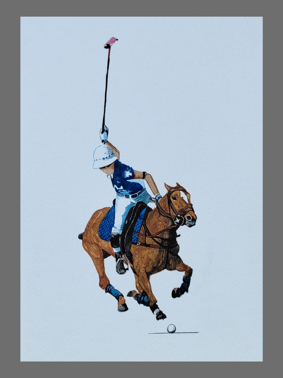Polo Player (ART_4354_61422) - Handpainted Art Painting - 5in X 8in