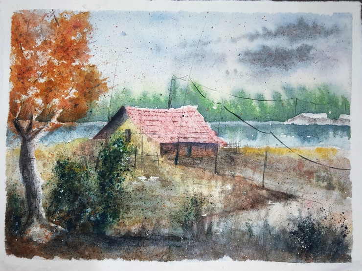 Tranquility-thy home (ART_7654_61175) - Handpainted Art Painting - 14in X 10in