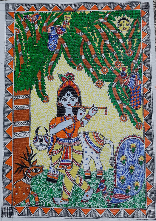 THE LORD KRISHNA (ART_8297_61493) - Handpainted Art Painting - 8in X 12in