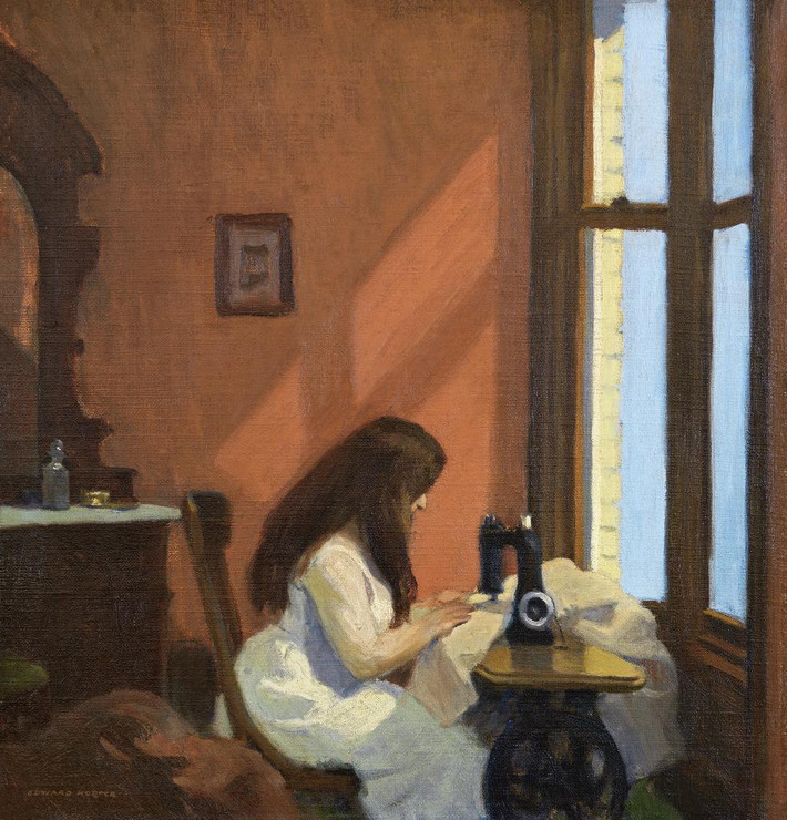 Girl At Sewing Machine By Edward Hopper 1921 (PRT_10848) - Canvas Art Print - 18in X 18in