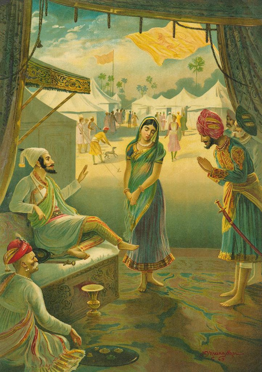 Shivaji And Subedar's Daughter By M V Dhurandhar (PRT_10876) - Canvas Art Print - 23in X 33in