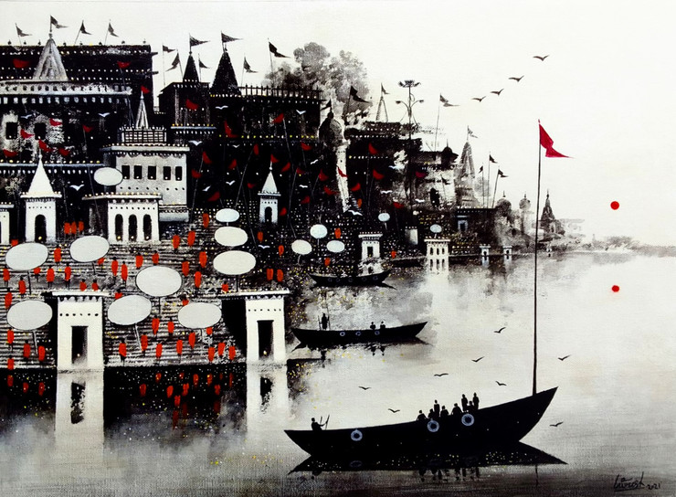 I Am Banaras (ART_1313_61806) - Handpainted Art Painting - 21in X 15in