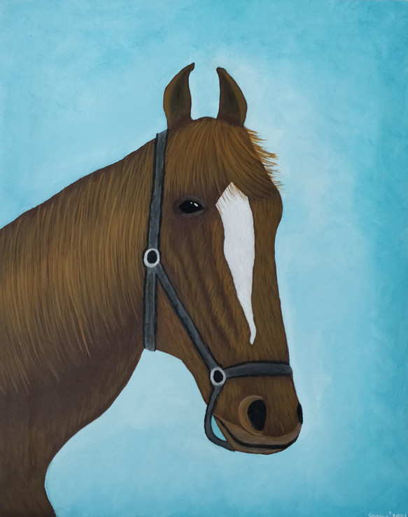 Brown Horse (ART_7442_61748) - Handpainted Art Painting - 19in X 24in