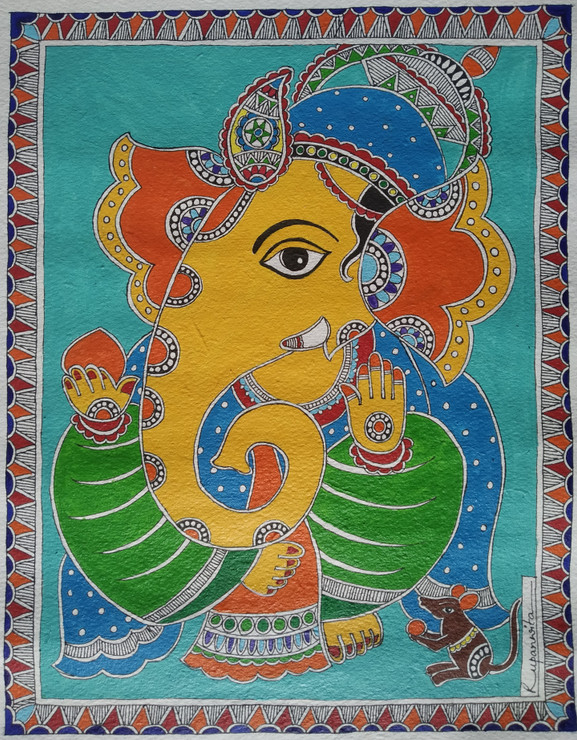 Vinayaka (ART_7180_61889) - Handpainted Art Painting - 9in X 11in