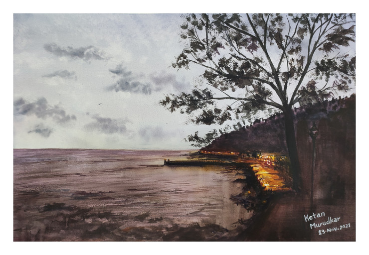 ONYX Beach (ART_7812_61872) - Handpainted Art Painting - 22in X 15in