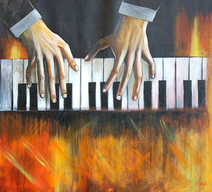 Piano cascading rhythms (ART_6775_61869) - Handpainted Art Painting - 29in X 24in