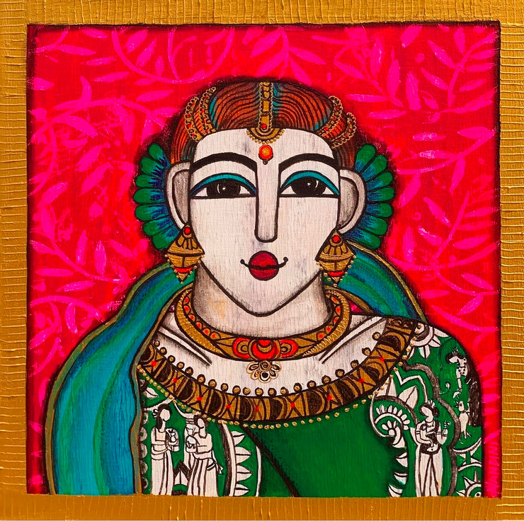 Indian mother (ART_5103_61892) - Handpainted Art Painting - 18in X 18in