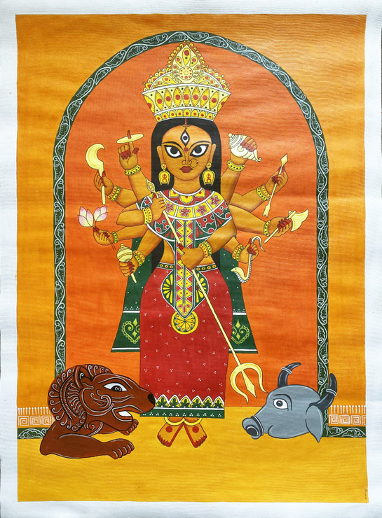 Mahishasura Mardini (ART_8088_62040) - Handpainted Art Painting - 22in X 30in