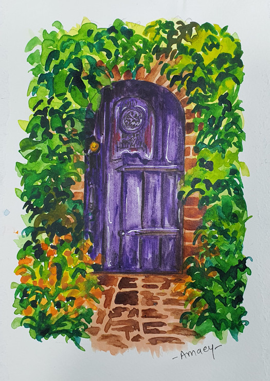 Purple Door Illustration (PRT_7989_61986) - Canvas Art Print - 8in X 11in