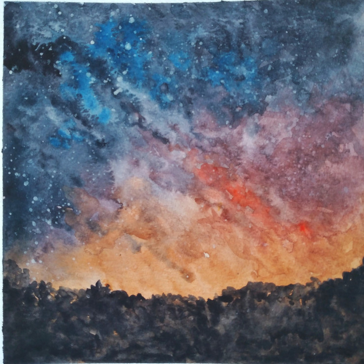 Fiery Night - Galaxy  (ART_8121_61948) - Handpainted Art Painting - 7in X 7in