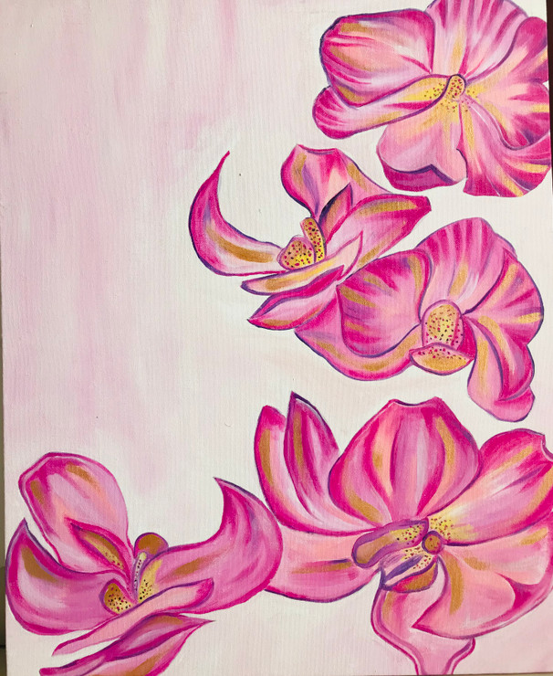 Orchids in pink (ART_8126_62158) - Handpainted Art Painting - 24in X 29in