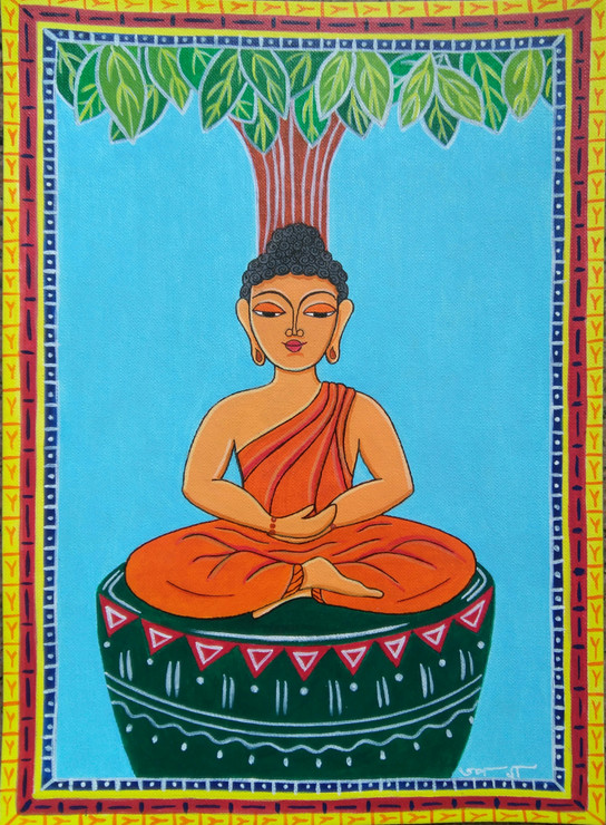 Gautama (ART_8088_62079) - Handpainted Art Painting - 8in X 11in