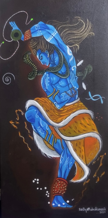 Shiva  (ART_8370_62103) - Handpainted Art Painting - 12in X 24in