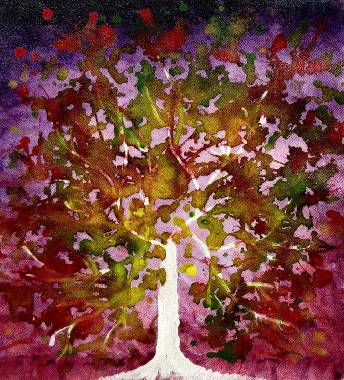A golden tree (ART_4037_62080) - Handpainted Art Painting - 9in X 10in