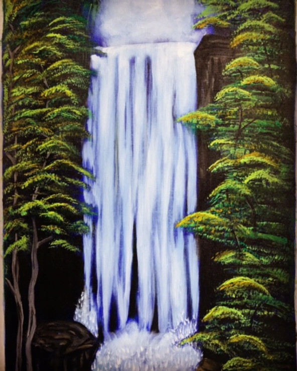 White waterfalls  (ART_8126_61937) - Handpainted Art Painting - 18in X 24in