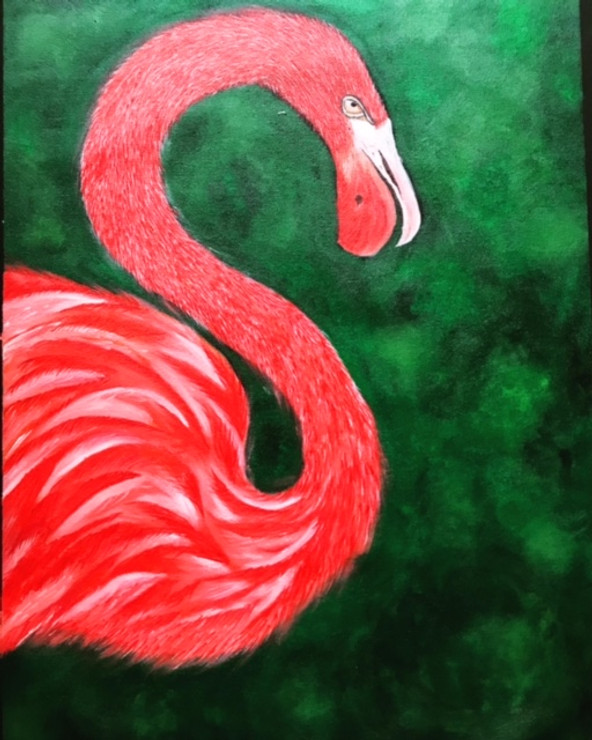 Orange Flamingo  (ART_8126_61917) - Handpainted Art Painting - 18in X 24in