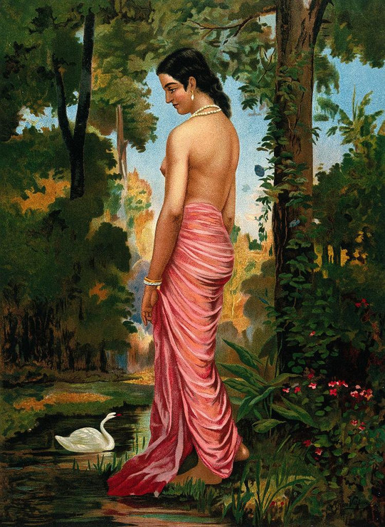 Semi Clothed Woman By A River Bank Called Varini By Raja Ravi Varma (PRT_10909) - Canvas Art Print - 15in X 20in