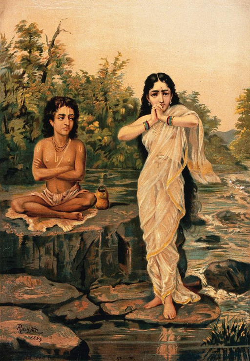 Shukra And Rambha By Raja Ravi Varma, 1894 (PRT_10928) - Canvas Art Print - 15in X 21in