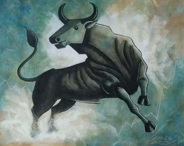 Big Bull-1 (ART_1230_62349) - Handpainted Art Painting - 31in X 26in