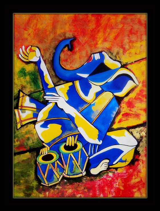 abstract , abstract art, multi color abstract, abstract ganesha, lord ganesha, ganesha with musical instrument, tabla, ganesha with tabla, music, ganpati, ganapati