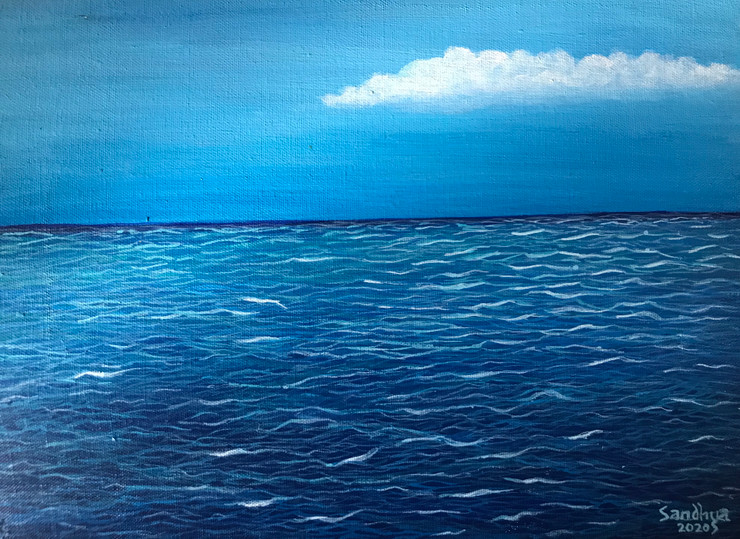 Ocean and cloud (ART_8370_62269) - Handpainted Art Painting - 10in X 8in