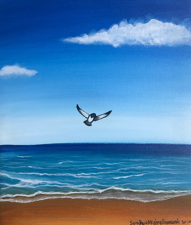 The Ocean bird (ART_8370_62260) - Handpainted Art Painting - 8in X 10in