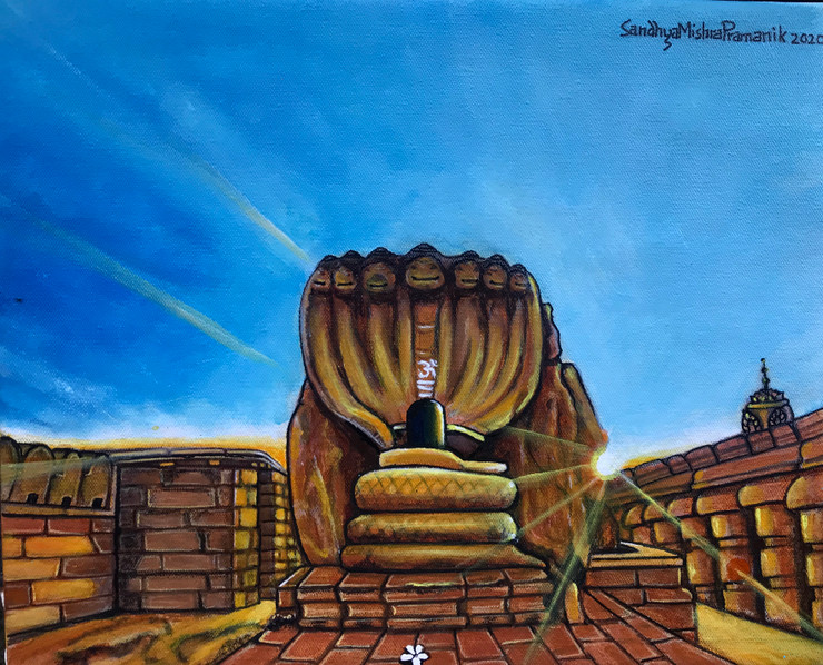 Lepakshi Temple Shivling (ART_8370_62241) - Handpainted Art Painting - 12in X 10in