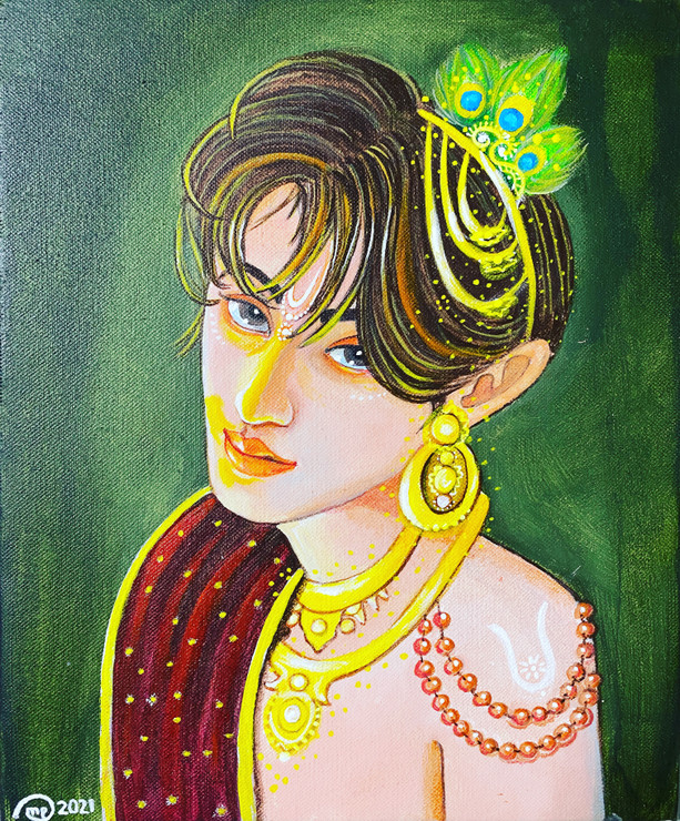 Krishna innocent (ART_8370_62228) - Handpainted Art Painting - 10in X 12in