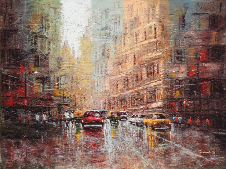 Urban Life (ART_7774_62480) - Handpainted Art Painting - 48in X 36in