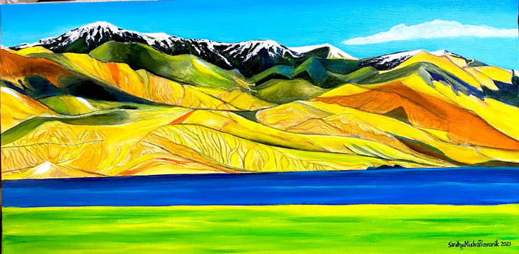 Lake Tso Moriri 2 (ART_8370_62467) - Handpainted Art Painting - 24in X 12in
